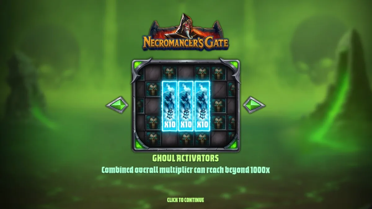 Tampilan visual slot Necromancer’s Gate dengan tema horor gotik dan sihir gelap
